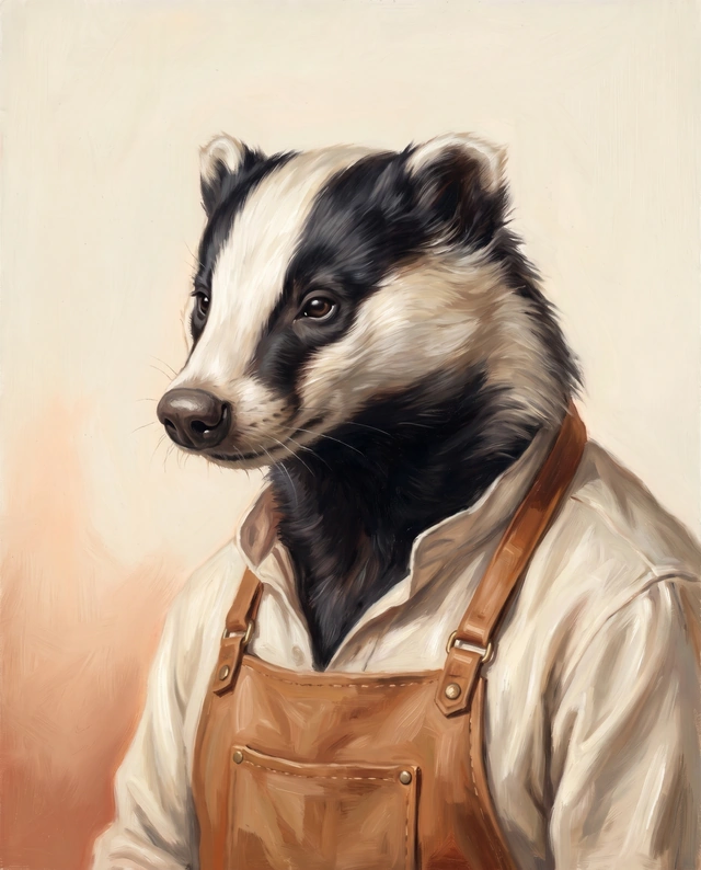 Clive’s Man, a badger in a leather apron